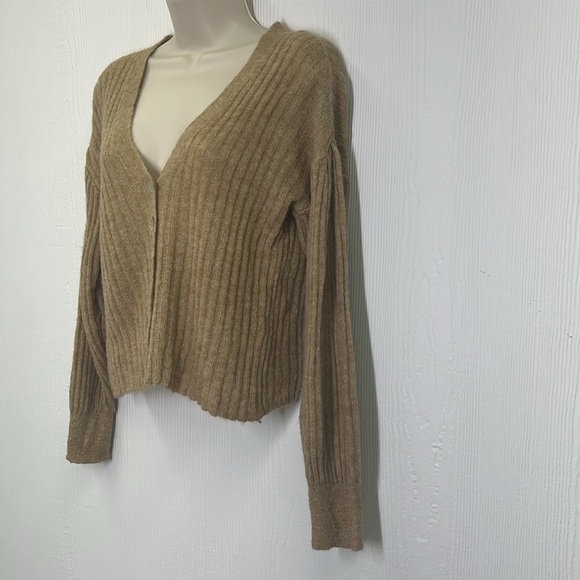 Mango - NWT Ribbed Tan Button Down Long Sleeve Cardigan Sweater Size Small - Picture 7 of 12